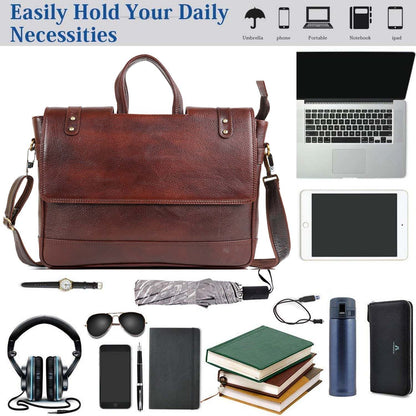 Messenger Bag, Men’s Leather Briefcase & Business Travel Office Laptop Bag – Adjustable Shoulder Strap
