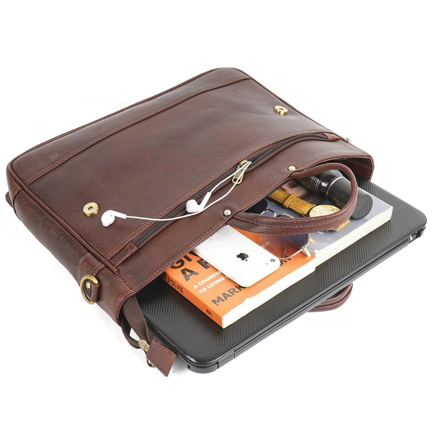 Messenger Bag, Men’s Leather Briefcase & Business Travel Office Laptop Bag – Adjustable Shoulder Strap