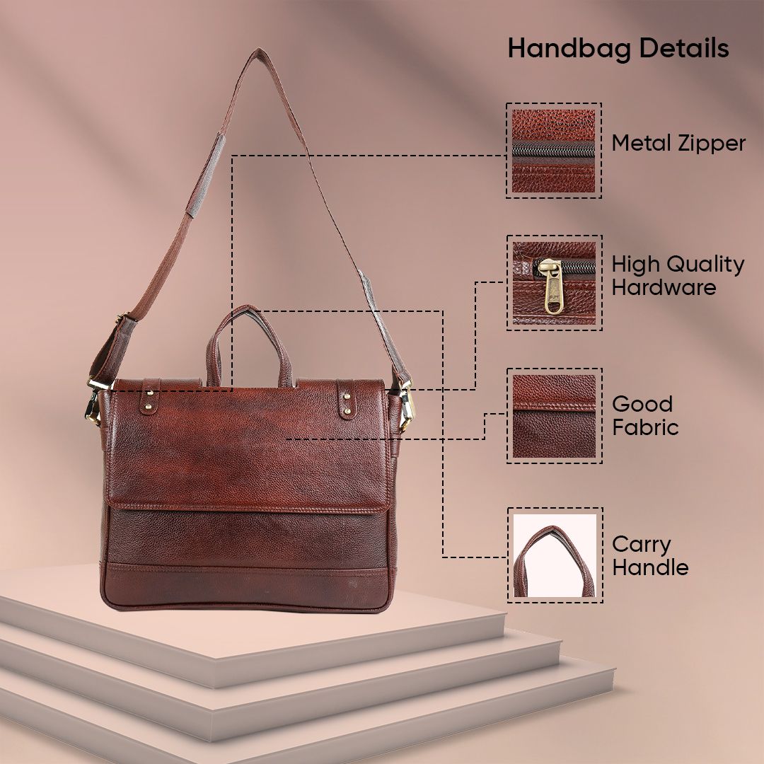 Messenger Bag, Men’s Leather Briefcase & Business Travel Office Laptop Bag – Adjustable Shoulder Strap